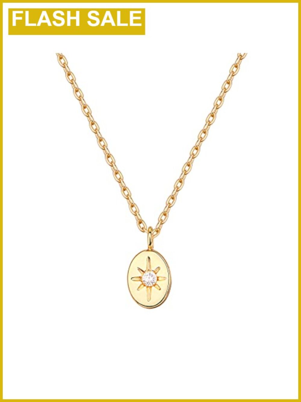 14K Gold Plated North Star Pendant Necklace with Cubic Zirconia
